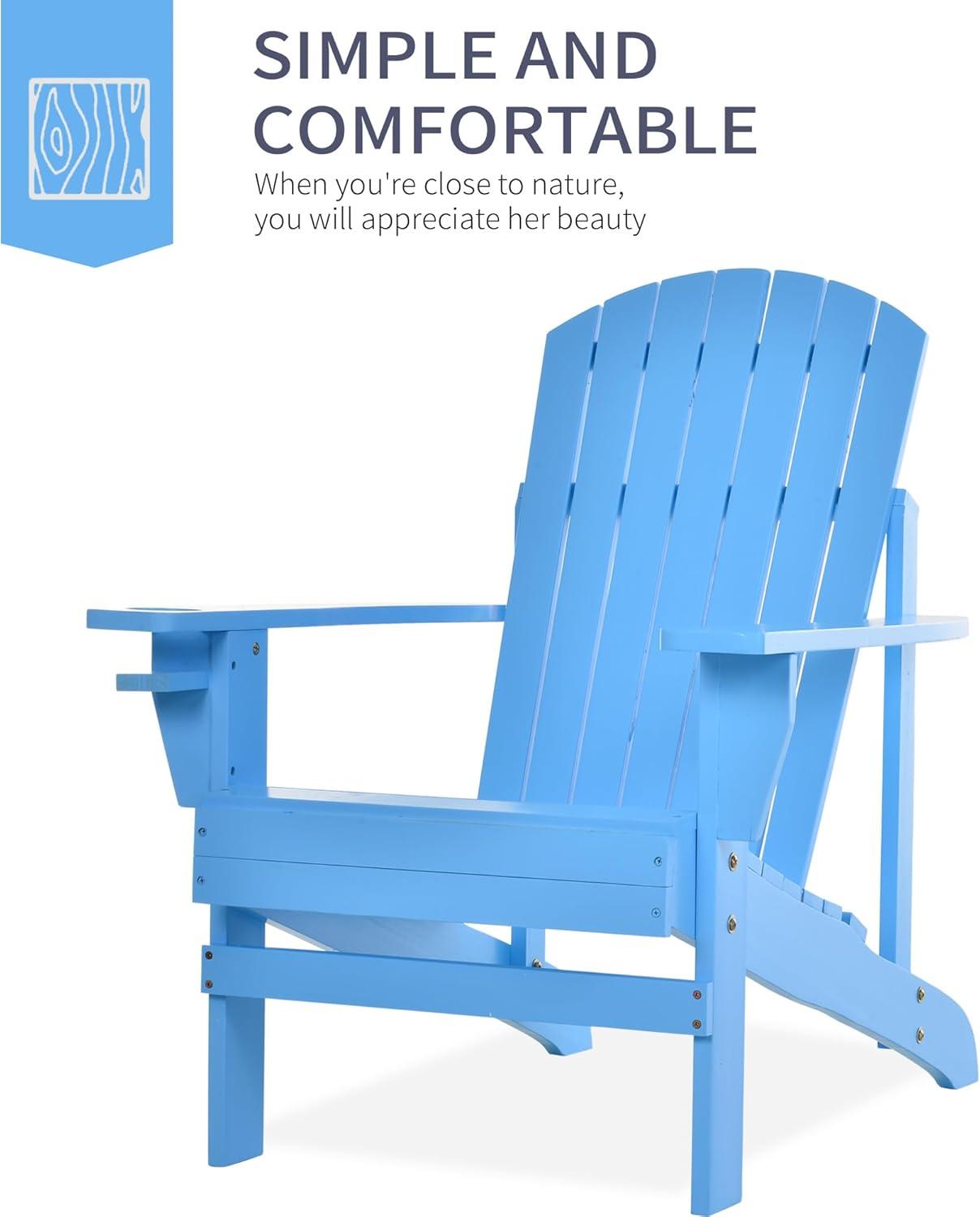 Outsunny Oversized Adirondack Chair, Outdoor Fire Pit and Porch Seating, Classic Log Lounge w/ Built-in Cupholder for Patio, Backyard, Blue