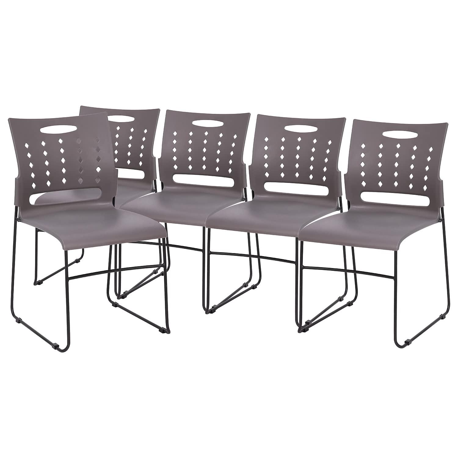 Flash Furniture Heidi 881 lb. Capacity Sled Base Stack Chair with Air-Vent Back (Set of 5)