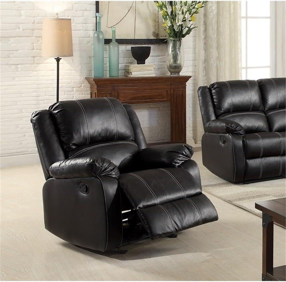 Metal and Leatherette Rocker Recliner with Cushioned Armrests Black - Saltoro Sherpi