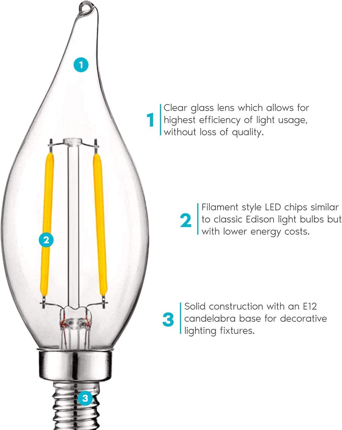 4 Watt (40 Watt Equivalent), CA11 LED, Dimmable Light Bulb, E12/Candelabra Base