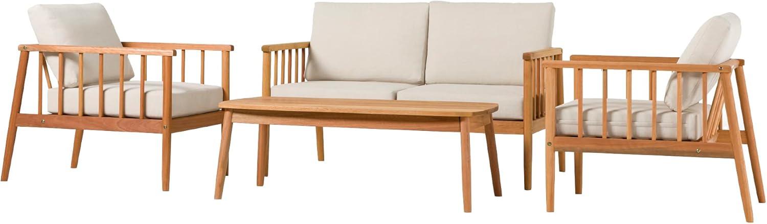 Walker Edison Modern 4-Piece Spindle-Style Eucalyptus Chat Set, Natural
