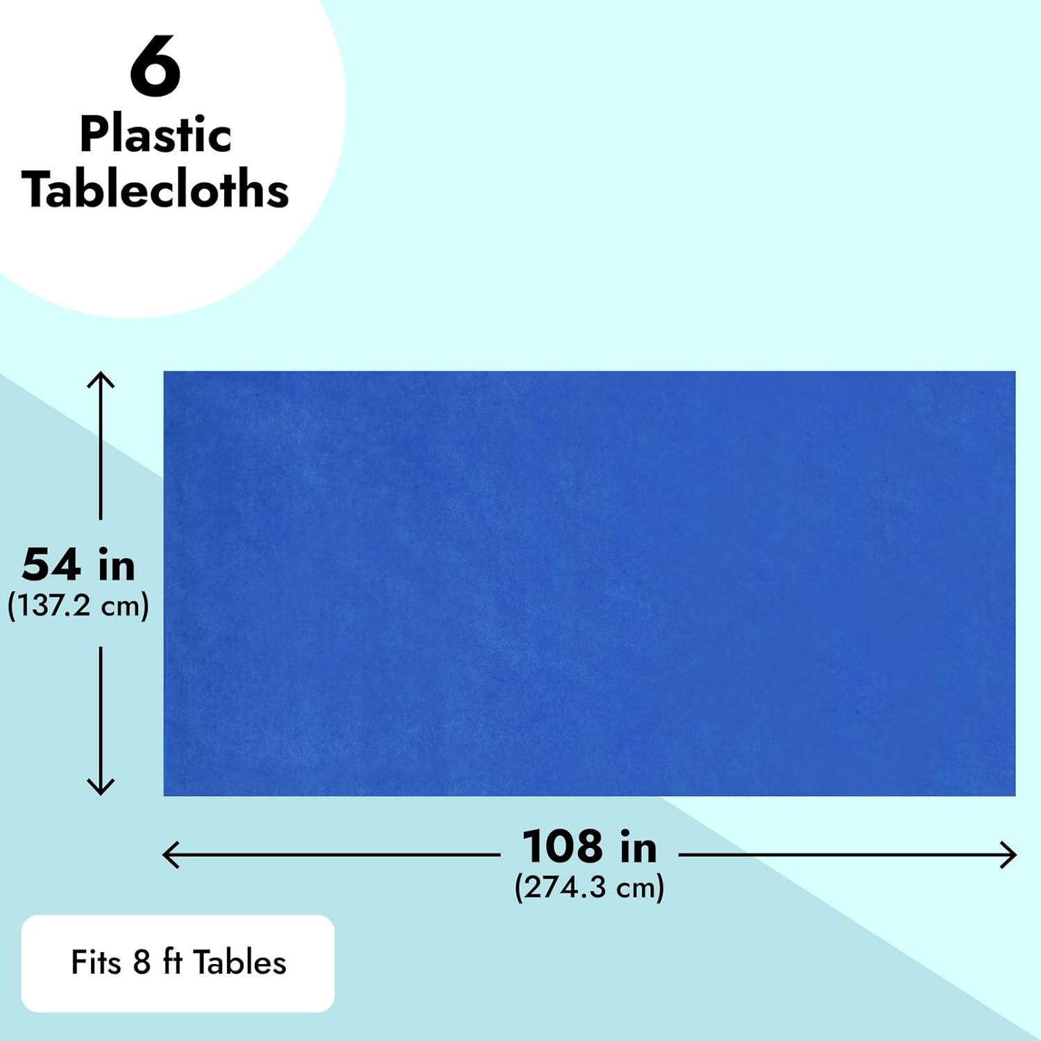 6 Pack Plastic Royal Blue Tablecloth for Parties, Rectangular Table Decorations, 54 x 108 Inches, Disposable Table Cover for Birthday, Graduation Party Supplies