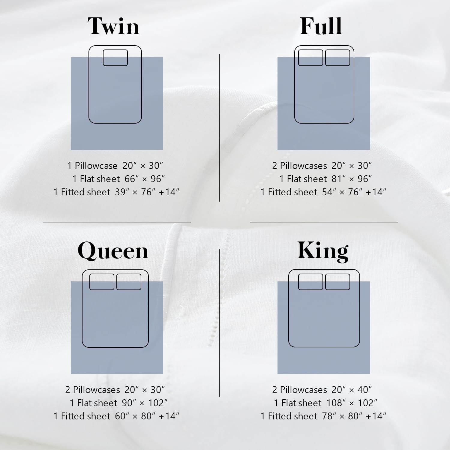 Simple&Opulence Belgian Linen Sheet Set Solid Color - 4 Pieces (1 Flat Sheet, 1 Fitted Sheet & 2 Pillowcases) Natural Flax Cotton Blend Soft Breathable Farmhouse Bedding - Full Size, White