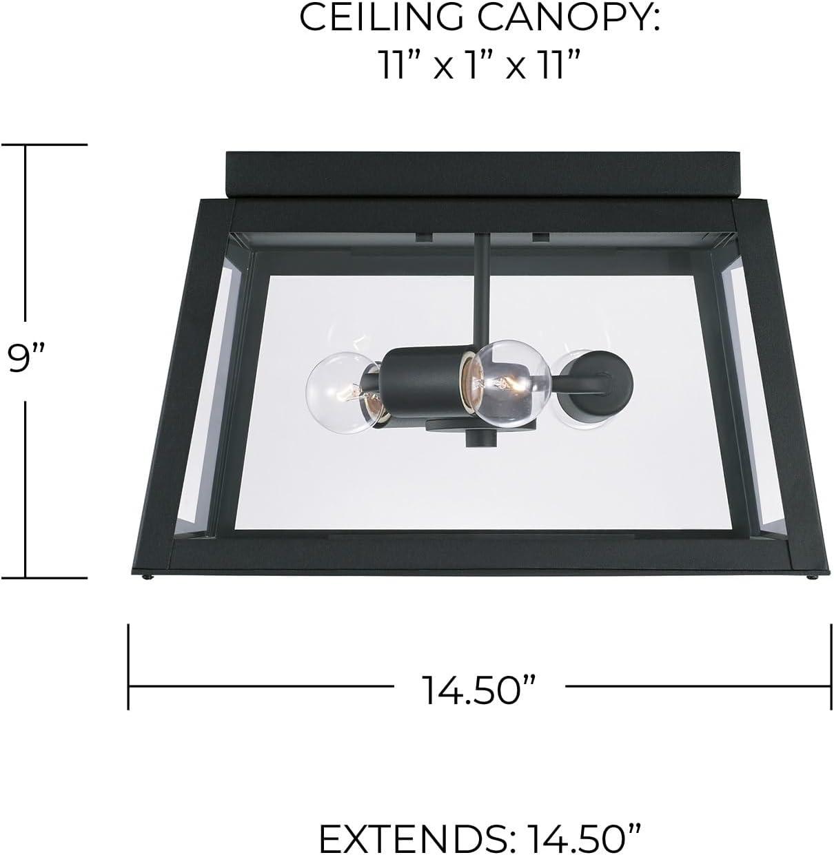 Leighton Black Aluminum 3-Light Outdoor Flush Mount with Clear Glass