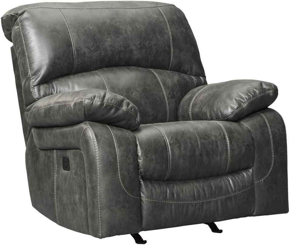 Grand Gray 40" Leather Metal Traditional Recliner Chair