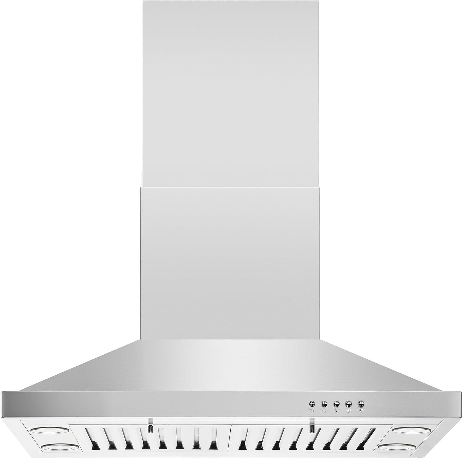 30-Inch Stainless Steel Island Range Hood with LED Lighting