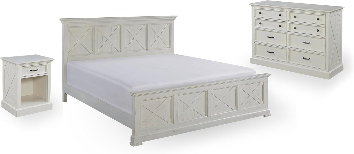 Seaside Lodge Off-White King Bed with Nightstand and Chest