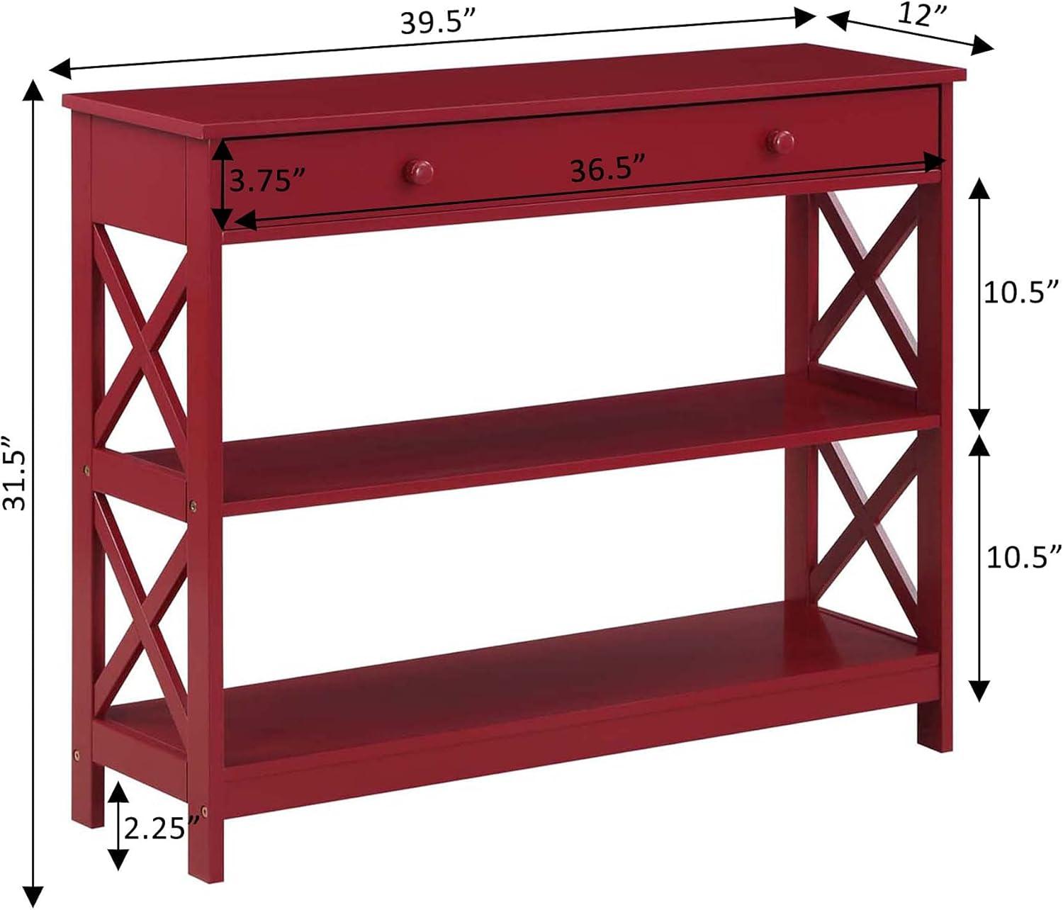 Oxford 1 Drawer Console Table with Shelves, Cranberry Red