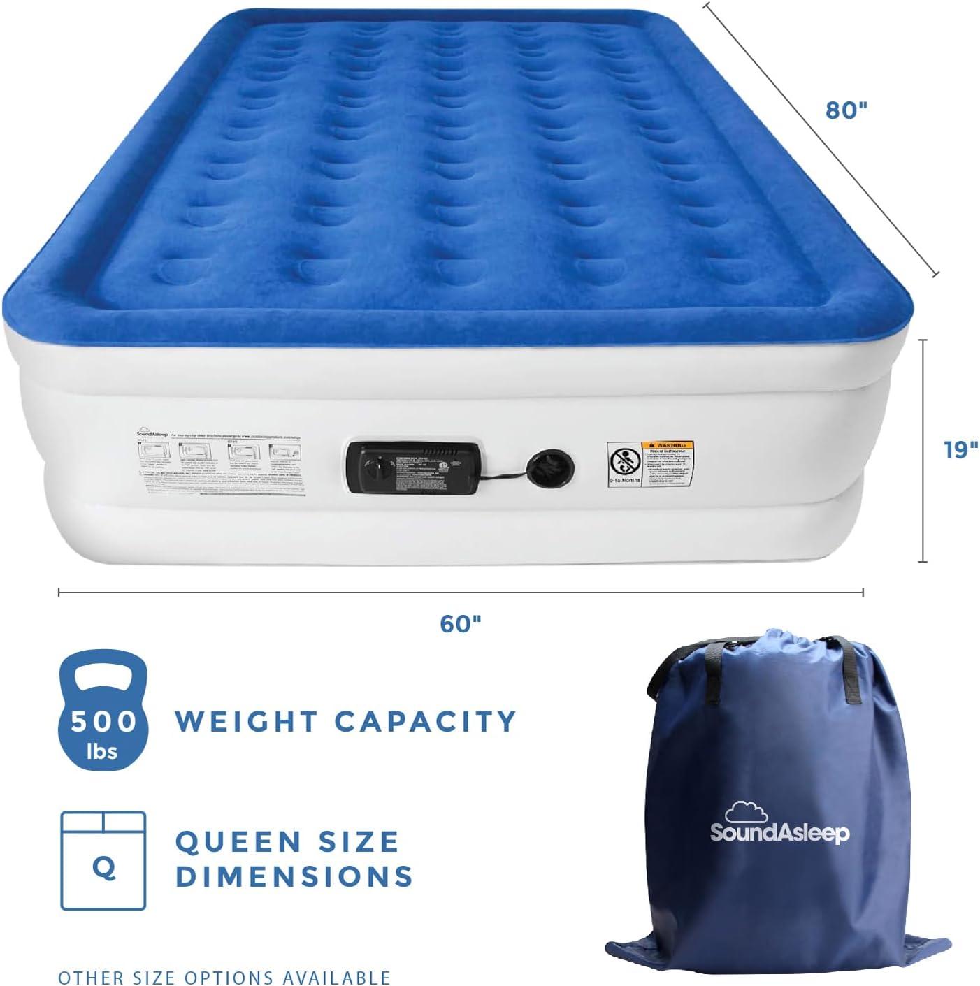 SoundAsleep Dream Series Air Mattress with ComfortCoil Technology & Internal High Capacity Pump -  Queen - Blue