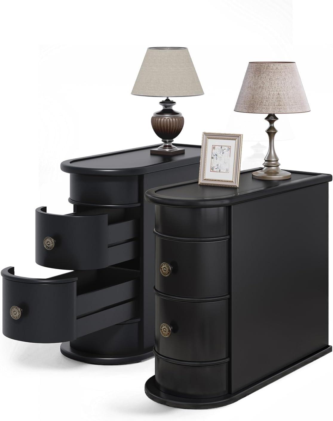 Hommoo Wood Narrow Nightstand with 2 Drawers