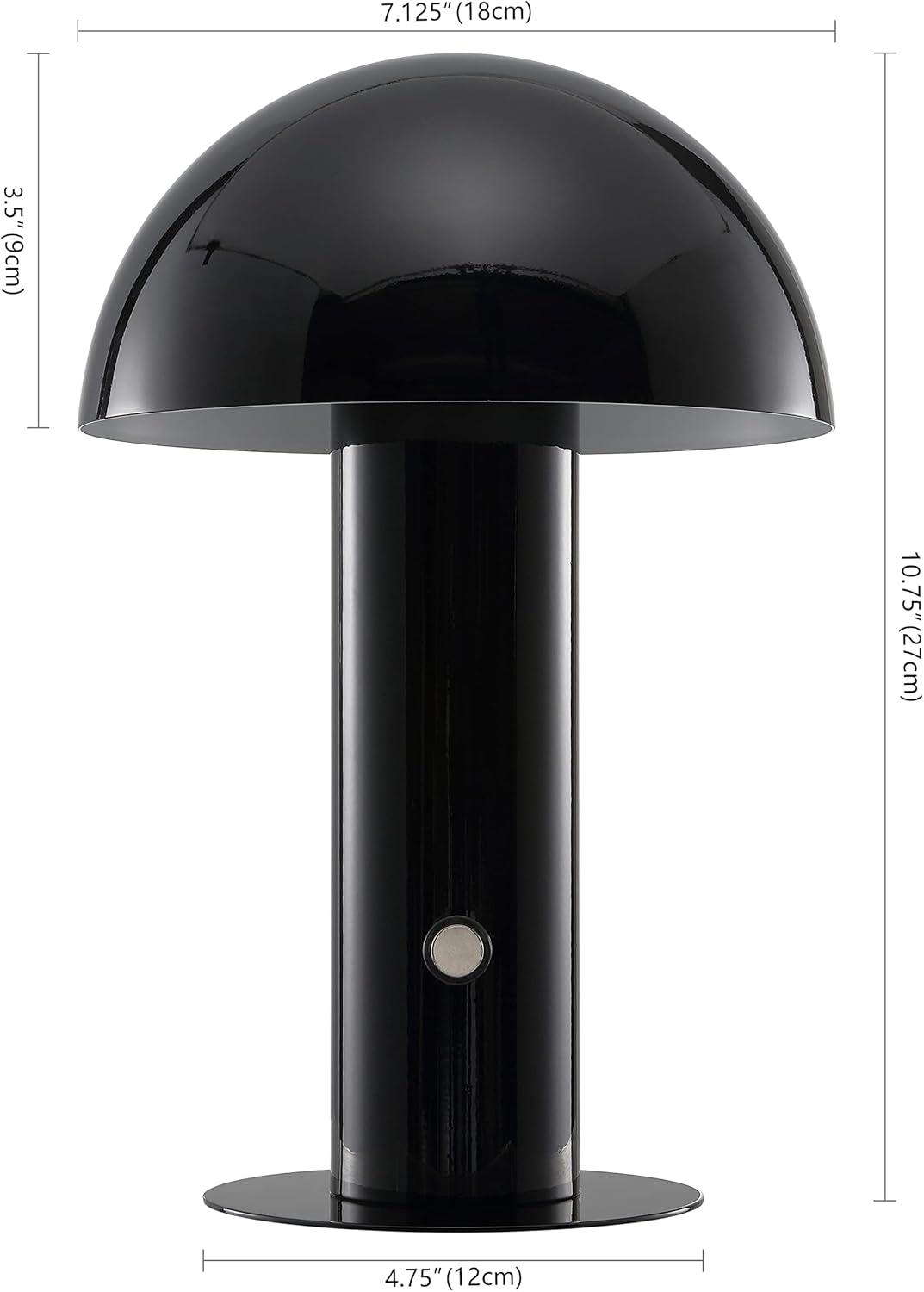 JONATHAN Y JYL7115A Boletus 10.75" Contemporary Bohemian Rechargeable/Cordless Iron Integrated Portable LED Mushroom Table Lamp, Modern, Coastal for living room, dinning room, bedroom, Black