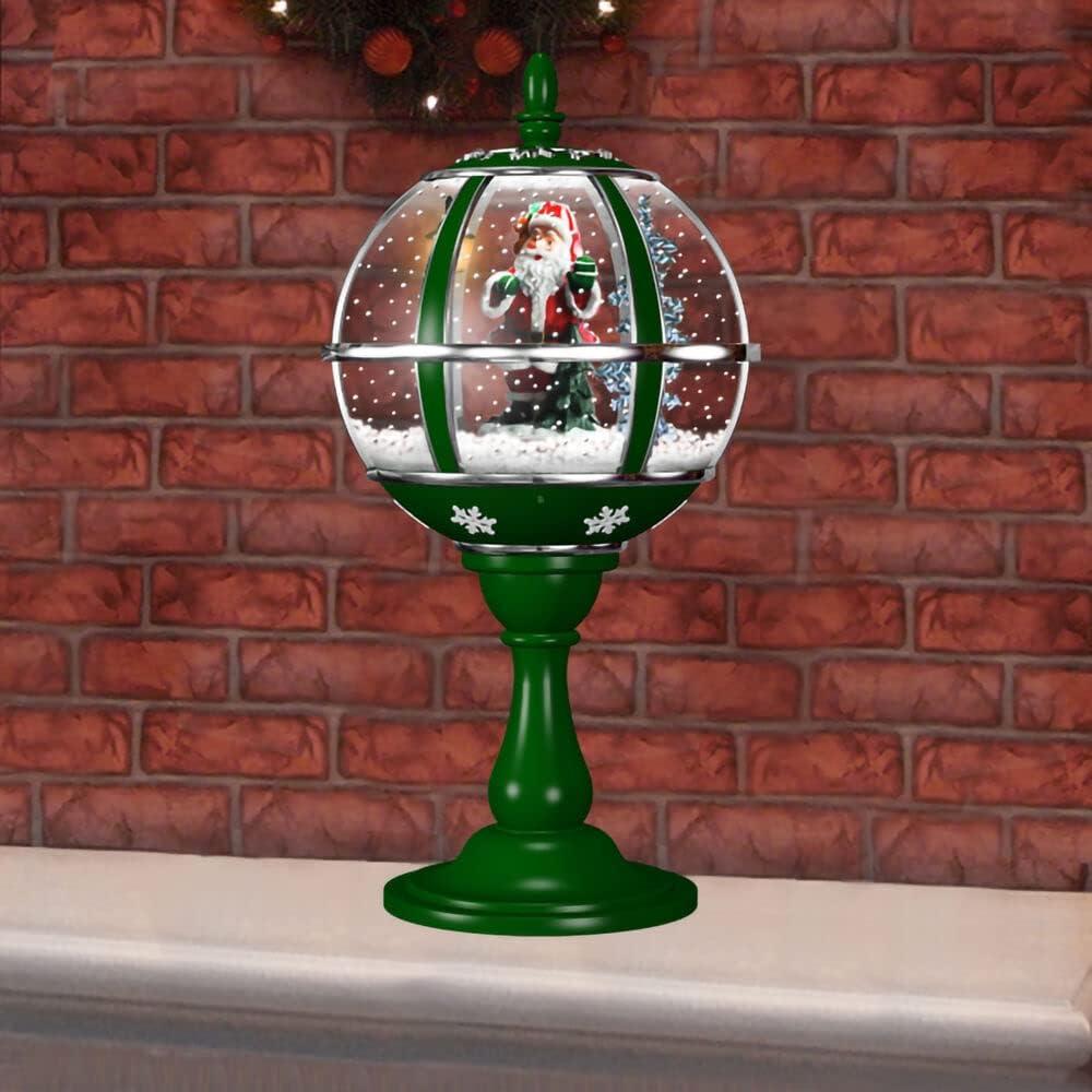 Green 23-inch Tabletop Musical Snow Globe with Santa Scene