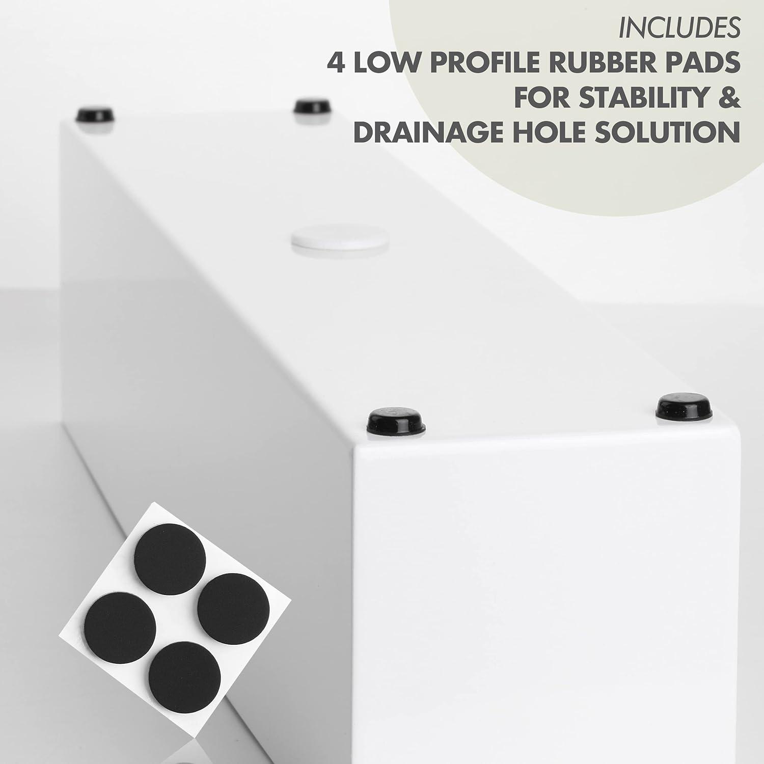 16" Window Box Rectangular Succulent Planting Box Metal Table Sill Planter Pots Modern Long Durable for Small Herb with Drainage Hole for Indoor Outdoor, with 4 Free Rubber Mats, White