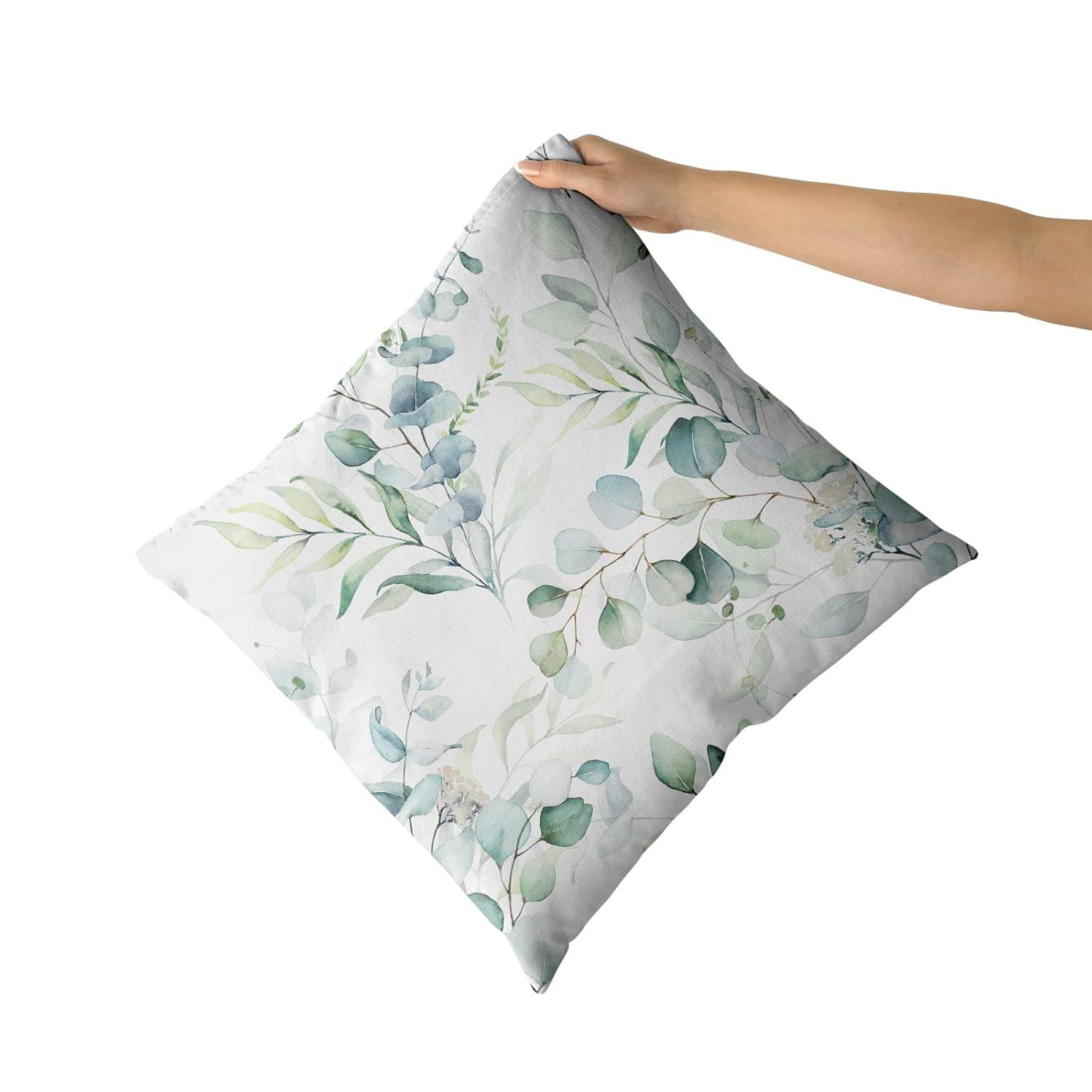 Spring Sage Green Leaf Pillow Covers 18x18 inch Set of 2 Eucalyptus Floral Watercolor Pillow Cases Modern Throw Pillows Cover Decor Gifts for Bed Couch Sofa Living Room