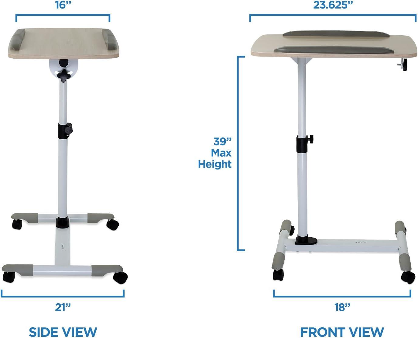 Mount-It! Rolling Mobile Standing Desk - Small Rolling Desk for Laptop, Over Bed Hospital Medical Tray, Projector Stand, Mobile Music Stand, Height Adjustable Tilting Wood with Lockable Wheels