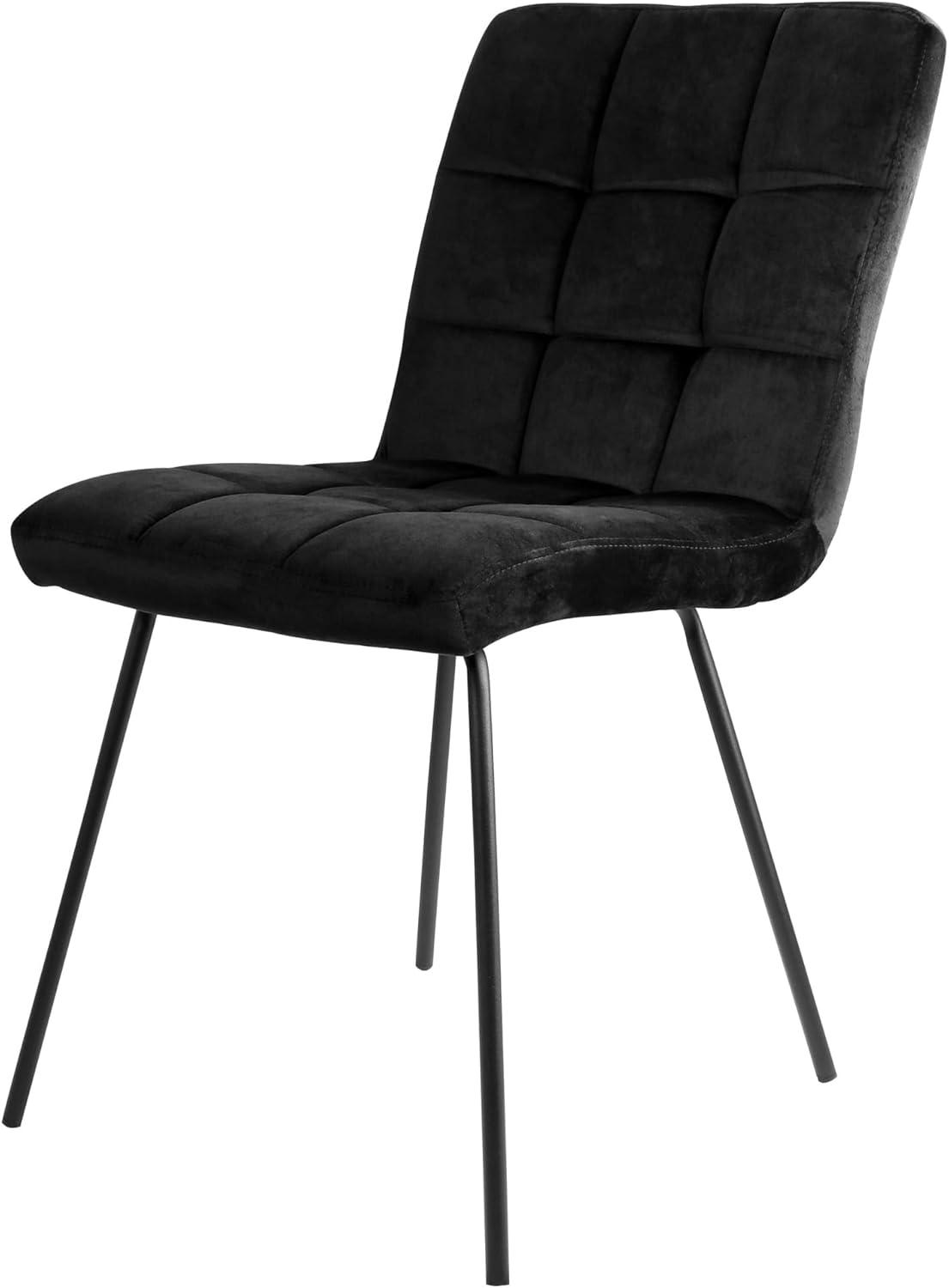 Elama 2 Piece Velvet Tufted Chairs in Black with Black Metal Legs