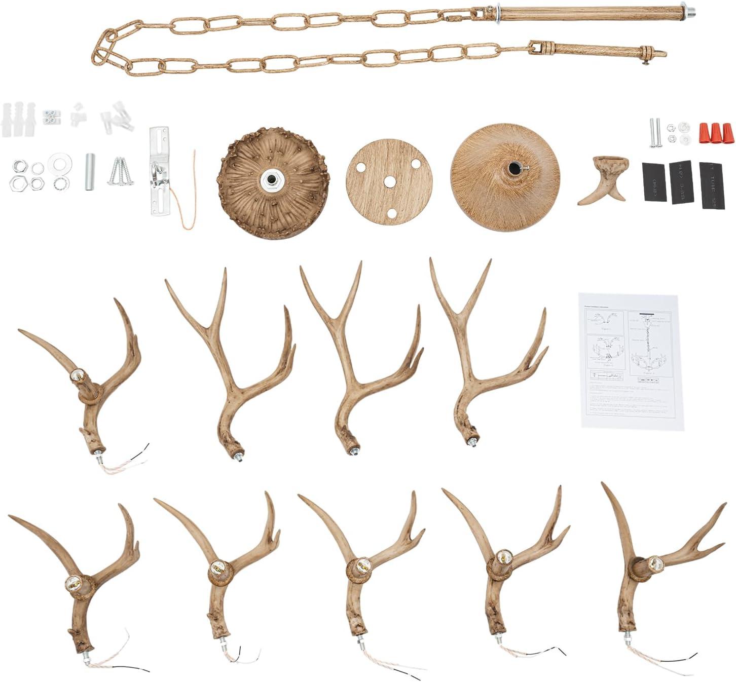 Brown Super Stag Faux Antlers Six Light LED Chandelier