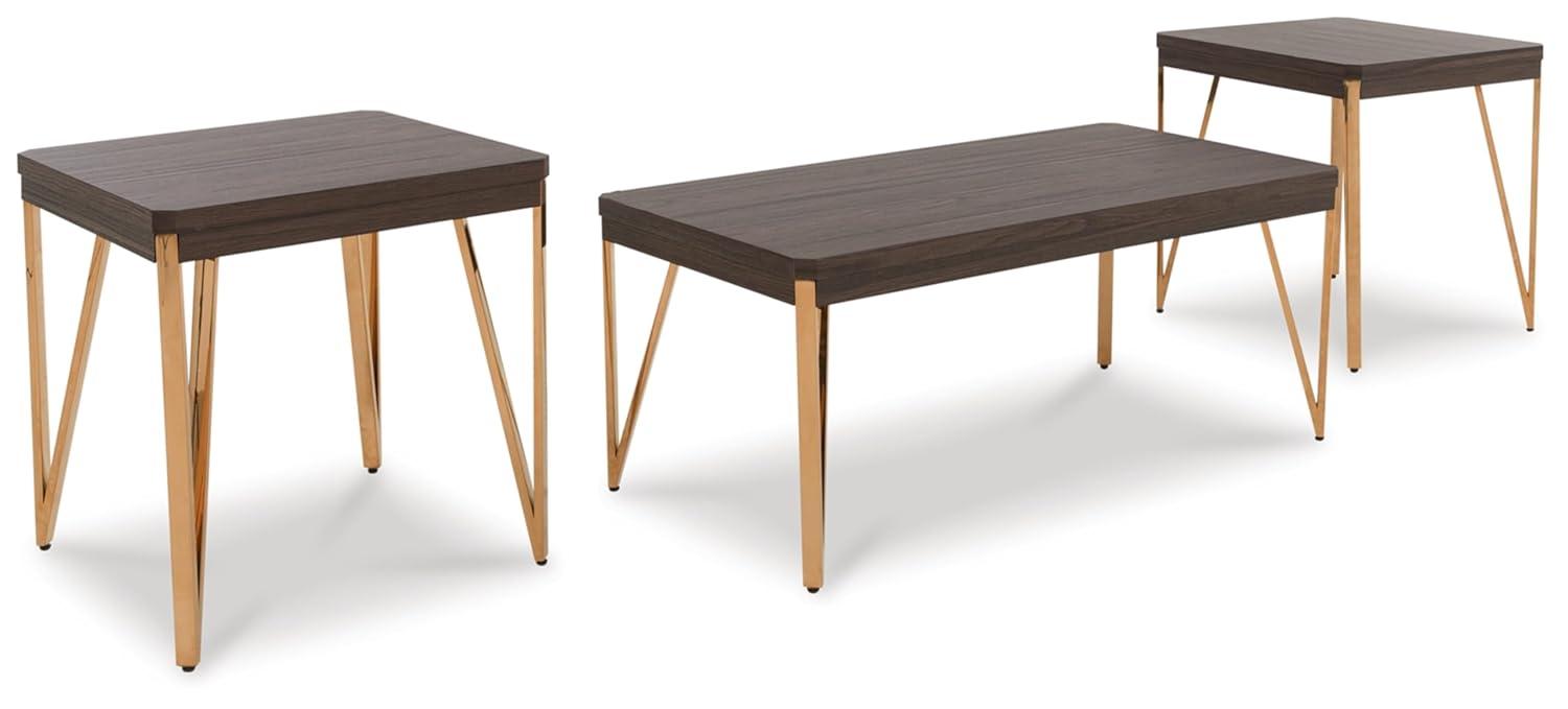 Signature Design by Ashley Bandyn Contemporary Occasional Table Set with Steel Legs, Set of 3, Dark Brown & Metallic