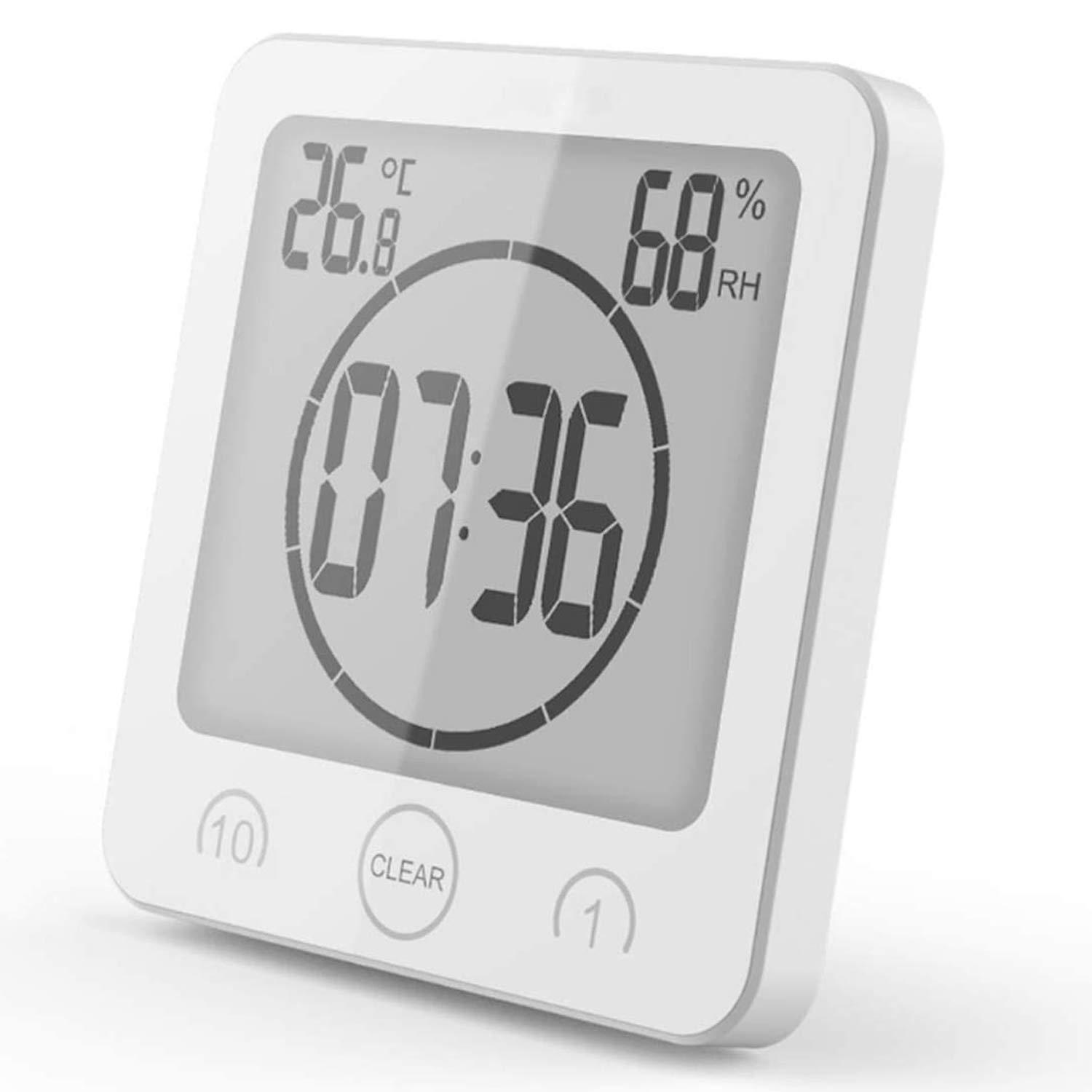 Bathroom Shower Clock Digital Clock Timer Large LCD Display Touch Screen Timer with Temperature Humidity Display for Bathroom Shower Kitchen,white，G169791