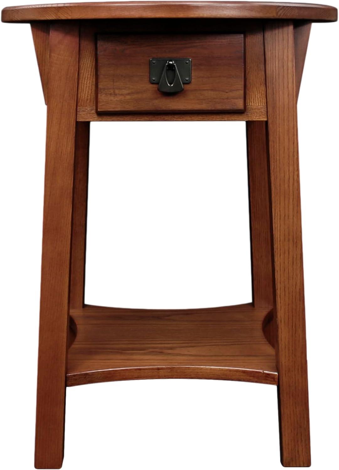 Leick Home 9056-RS Mission Round End Table with Drawer, Made with Solid Wood, Side Table for Living Room, Bedroom, and Office, Russet Finish