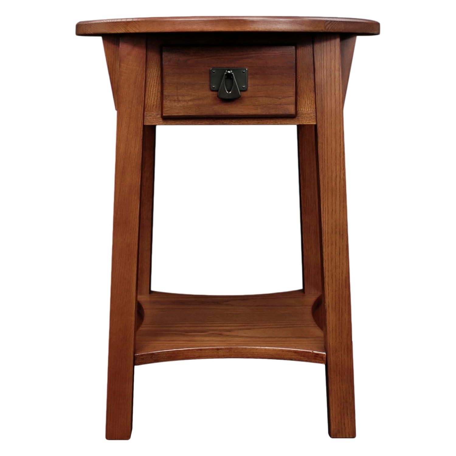 Leick Home 9056-RS Mission Round End Table with Drawer, Made with Solid Wood, Side Table for Living Room, Bedroom, and Office, Russet Finish