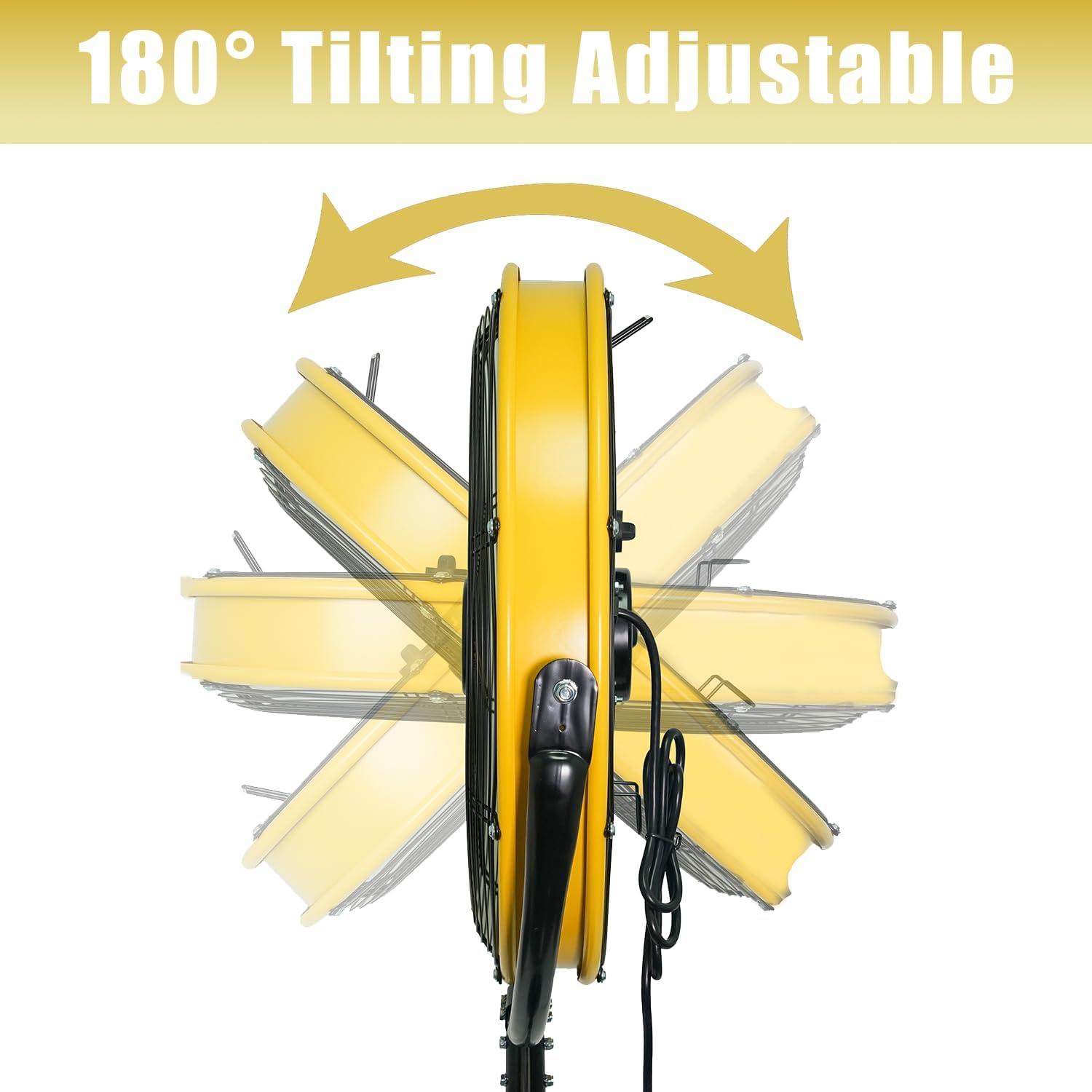 20" Yellow Aluminum Pedestal Fan with Adjustable Height