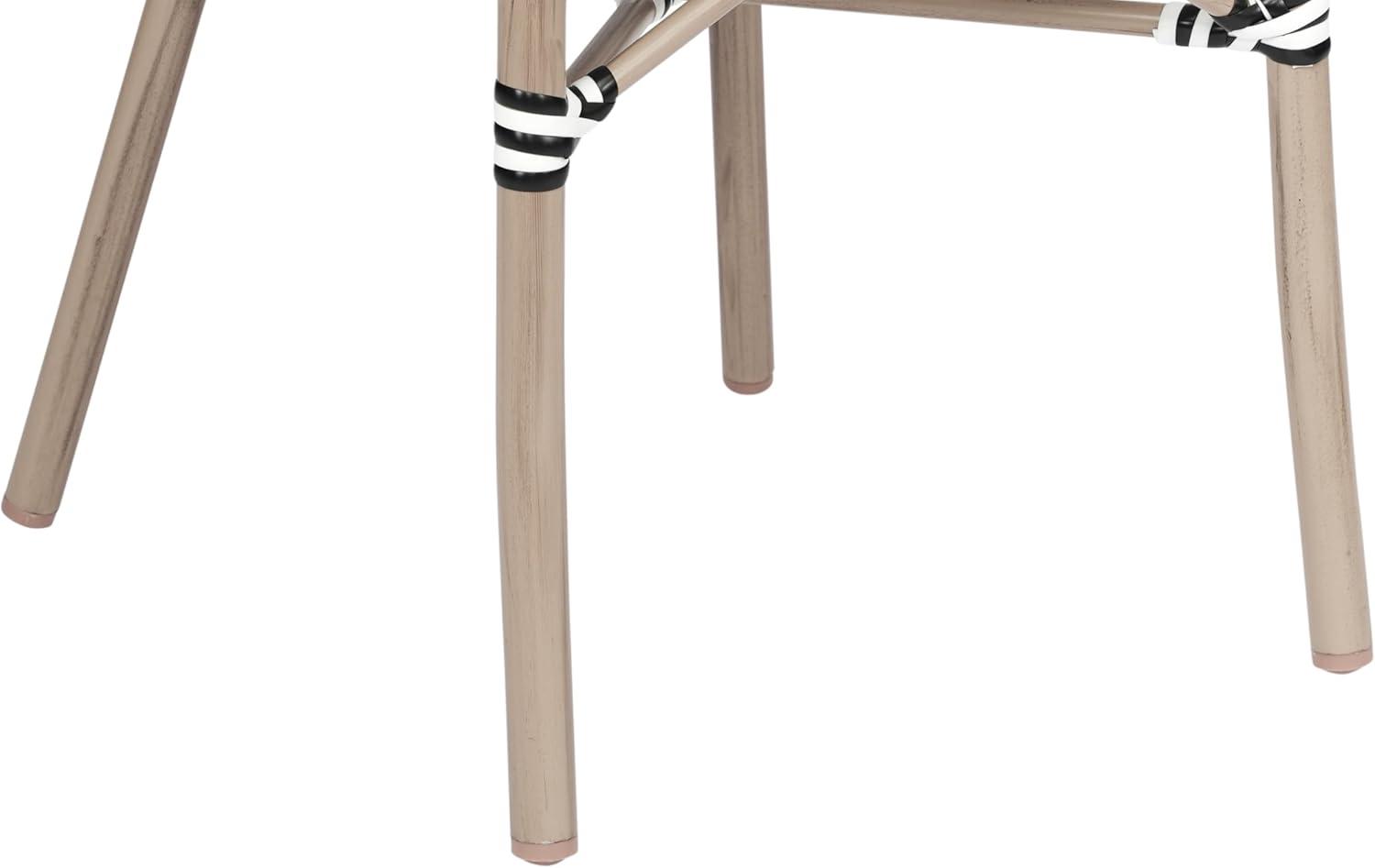 Flash Furniture Marseille Indoor/Outdoor Commercial Bistro Stacking Chair with Arms, Black/White Textilene & Bamboo Print Aluminum Frame in LT Natural