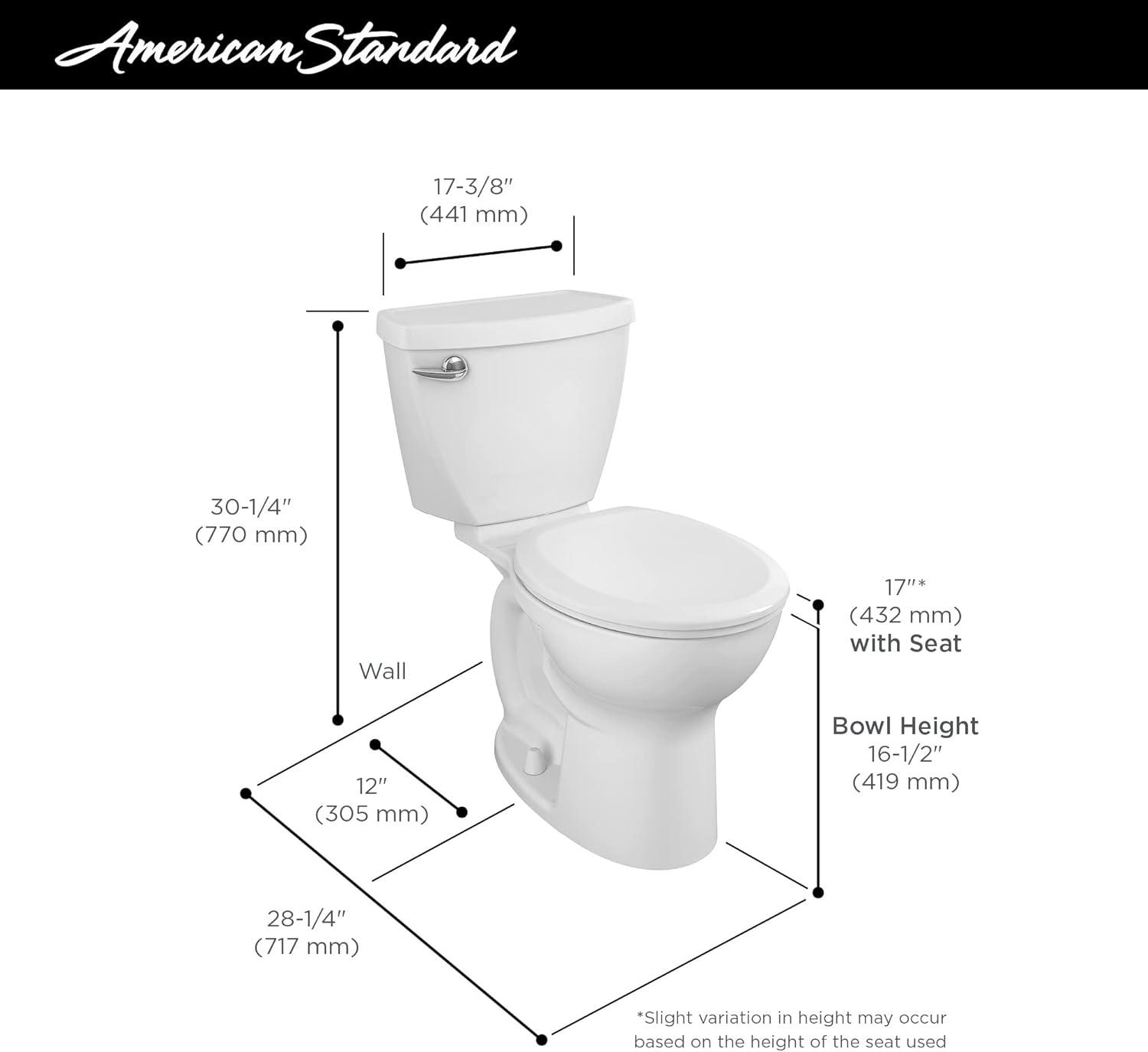 American Standard Cadet 3 1.28 Gallons GPF Round Comfort Height Floor Mounted Kit (Seat Not Included)