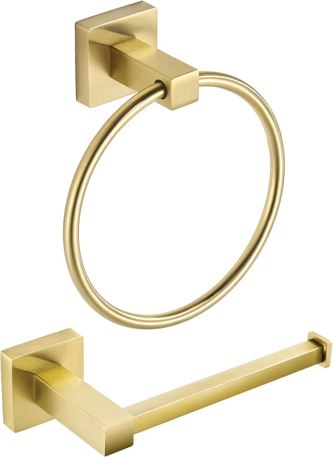 Chihod Toilet Paper Holder & Towel Ring Brushed Gold Hand Towel Holder 2-Pieces Bathroom Accessories Towel Rack Wall Mounted Bathroom Hardware Set Stainless Steel C38