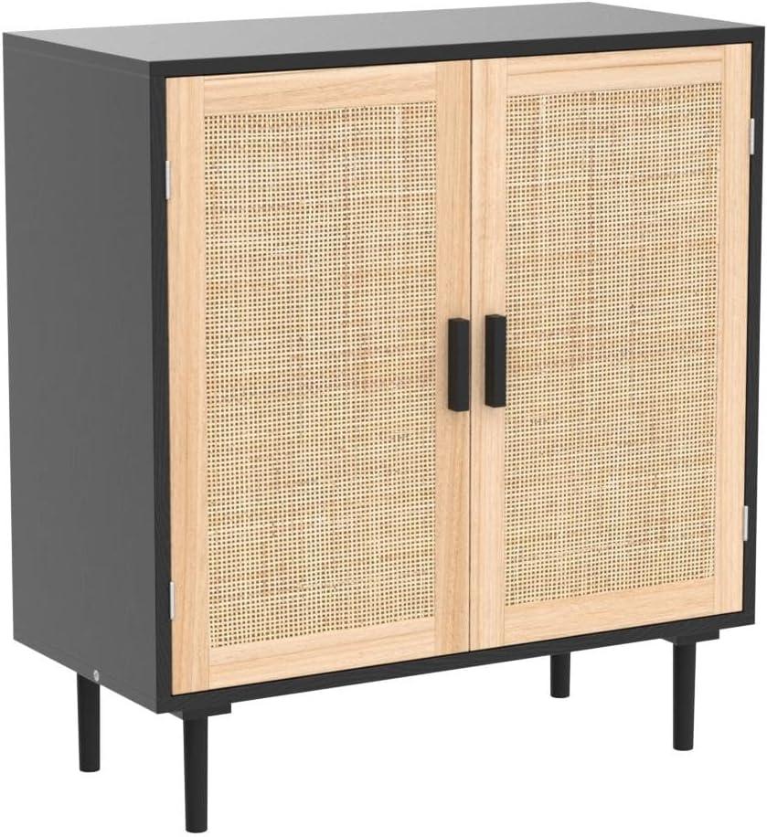 LuxenHome Black and Brown Wood 2-Door Storage Cabinet