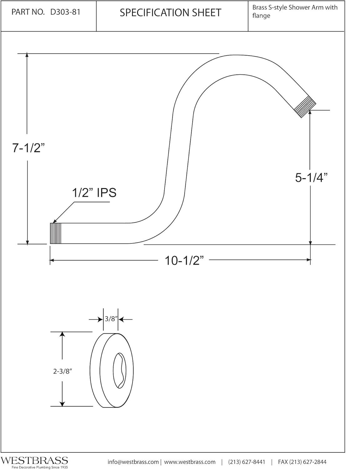 8" Satin Nickel S-Shaped Wall Mount Shower Arm