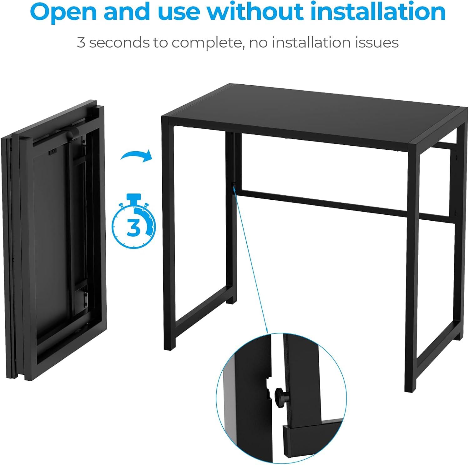 GreenForest Folding Desk for Small Spaces,31.5 in No-Assembly Small Computer Desk for Home Office,Space Saving Foldable Table Study Office Desk,Black