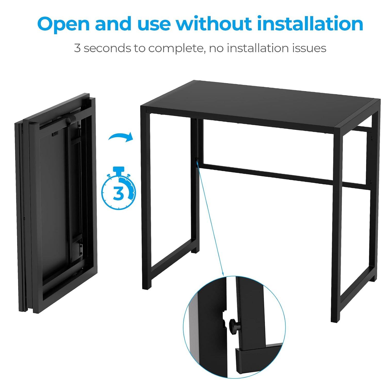 GreenForest Folding Desk for Small Spaces,31.5 in No-Assembly Small Computer Desk for Home Office,Space Saving Foldable Table Study Office Desk,Black