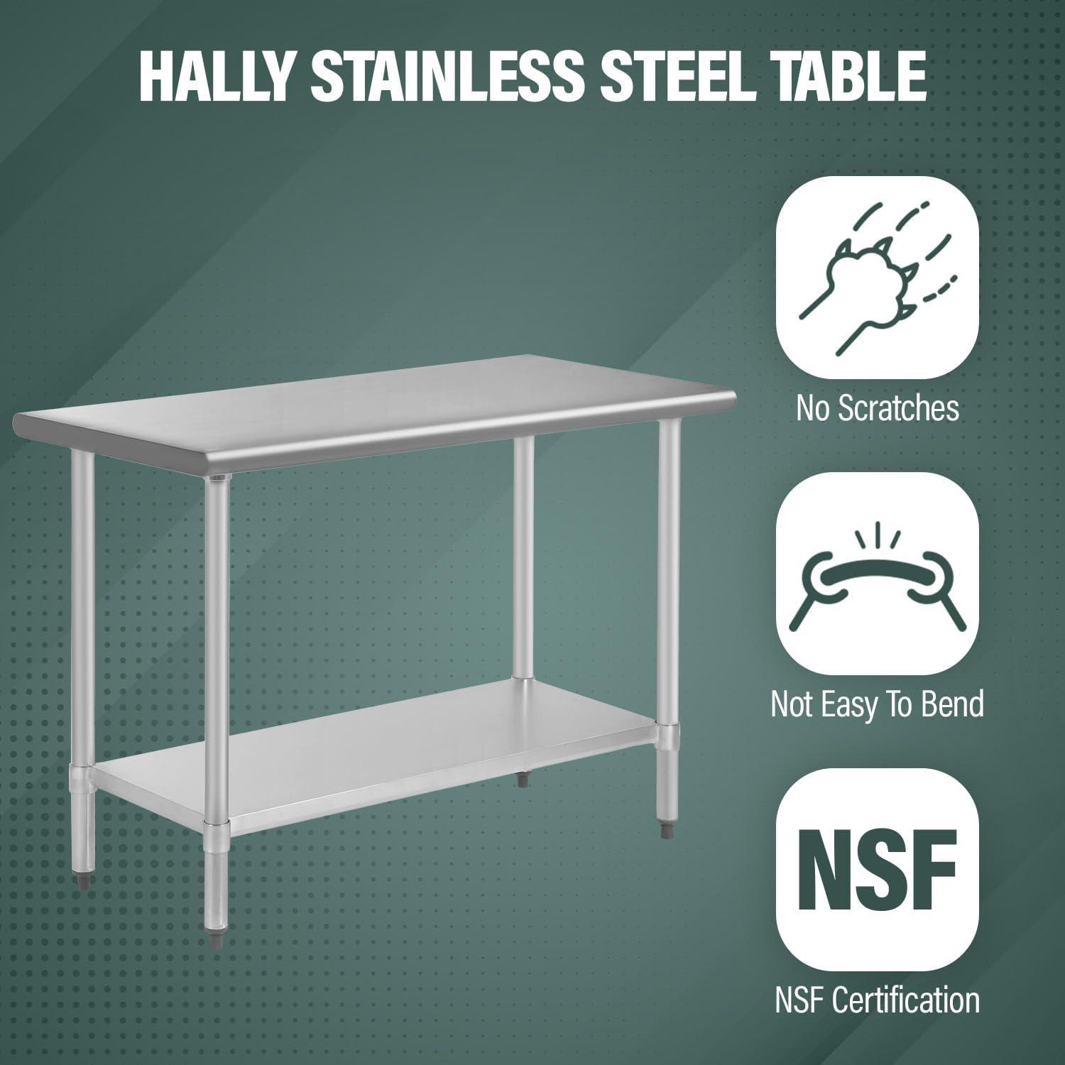 24'' x 48'' Stainless Steel Commercial Kitchen Work Table with Adjustable Shelf