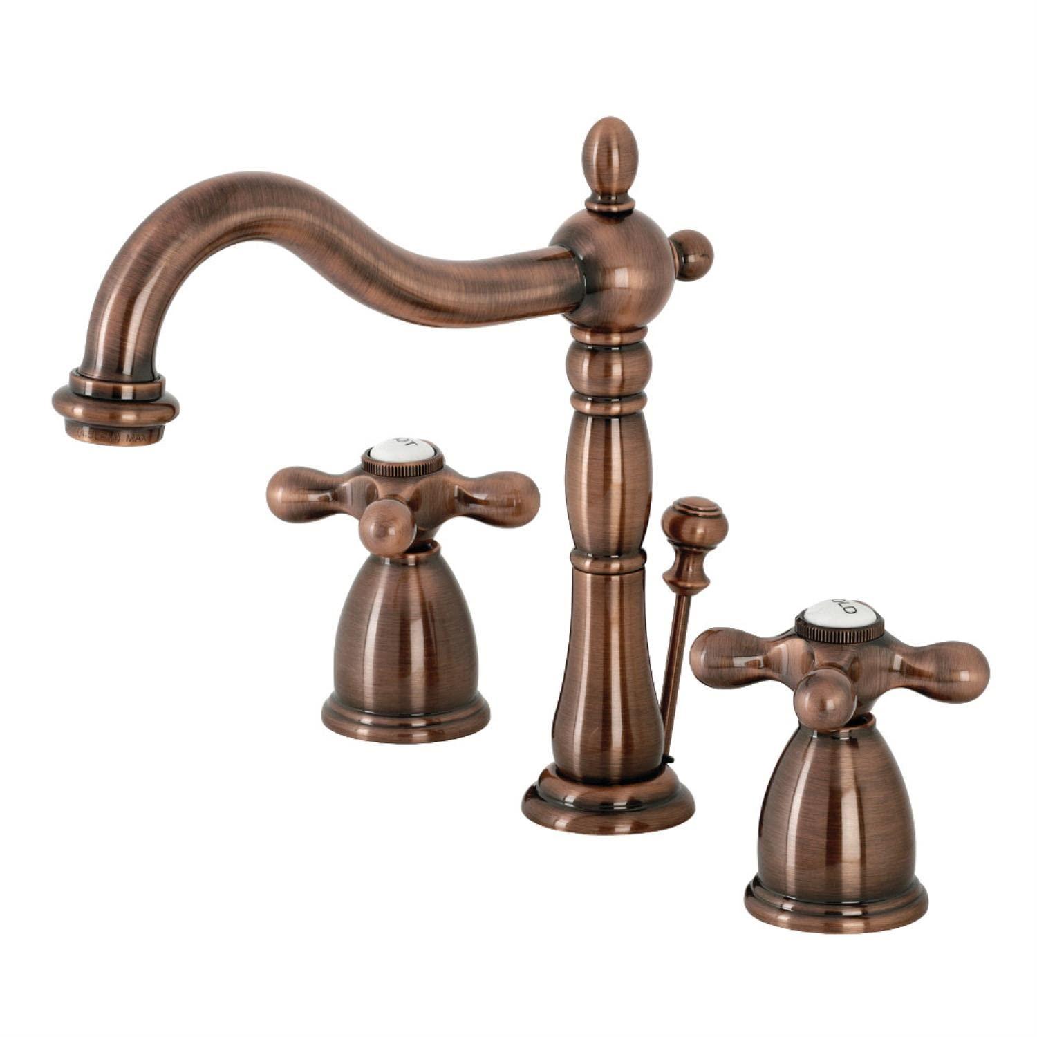Kingston Brass Heritage Two-Handle 3-Hole Deck Mount Widespread Bathroom Faucet with Pop-Up Drain