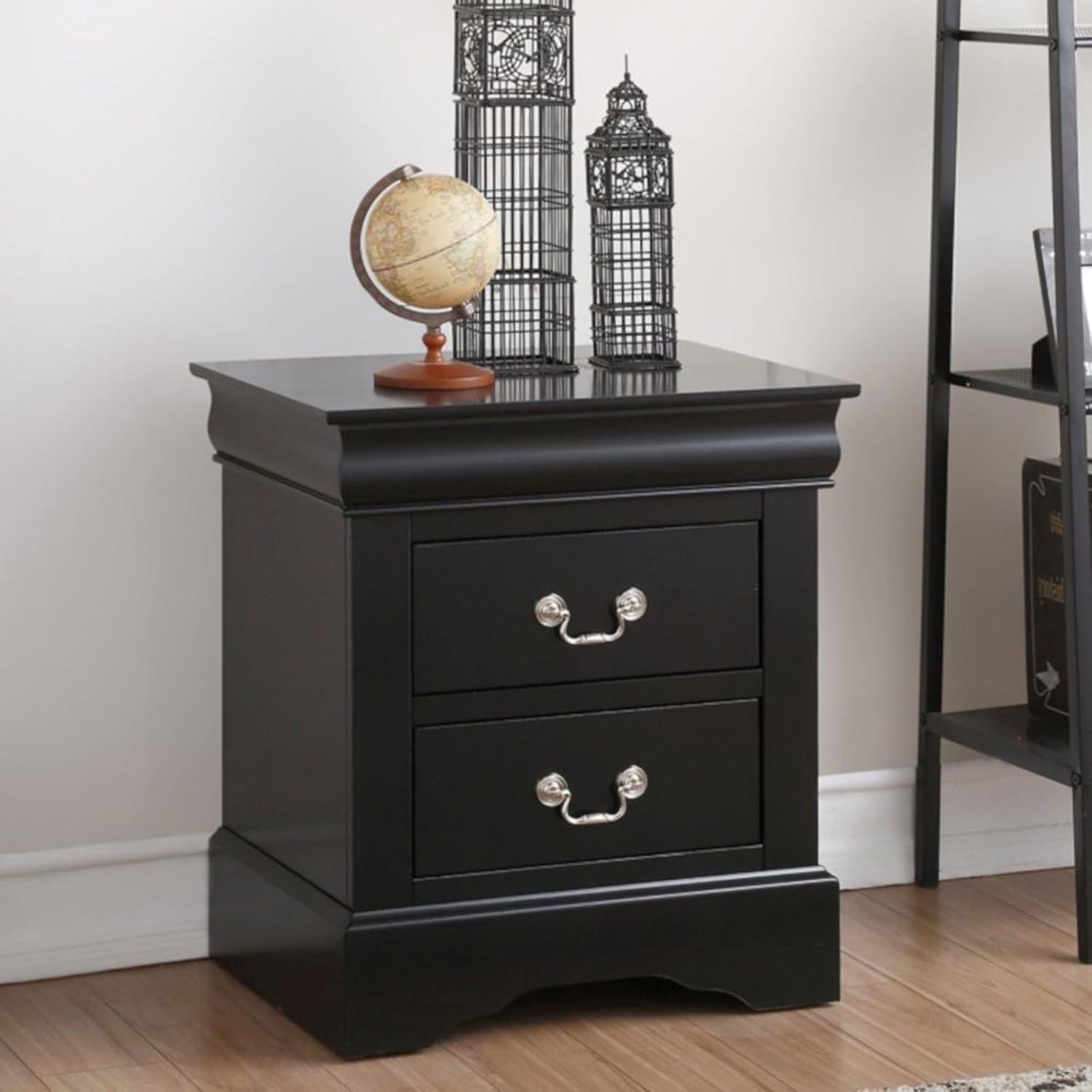 Louis Philippe III Classic Black 2-Drawer Nightstand