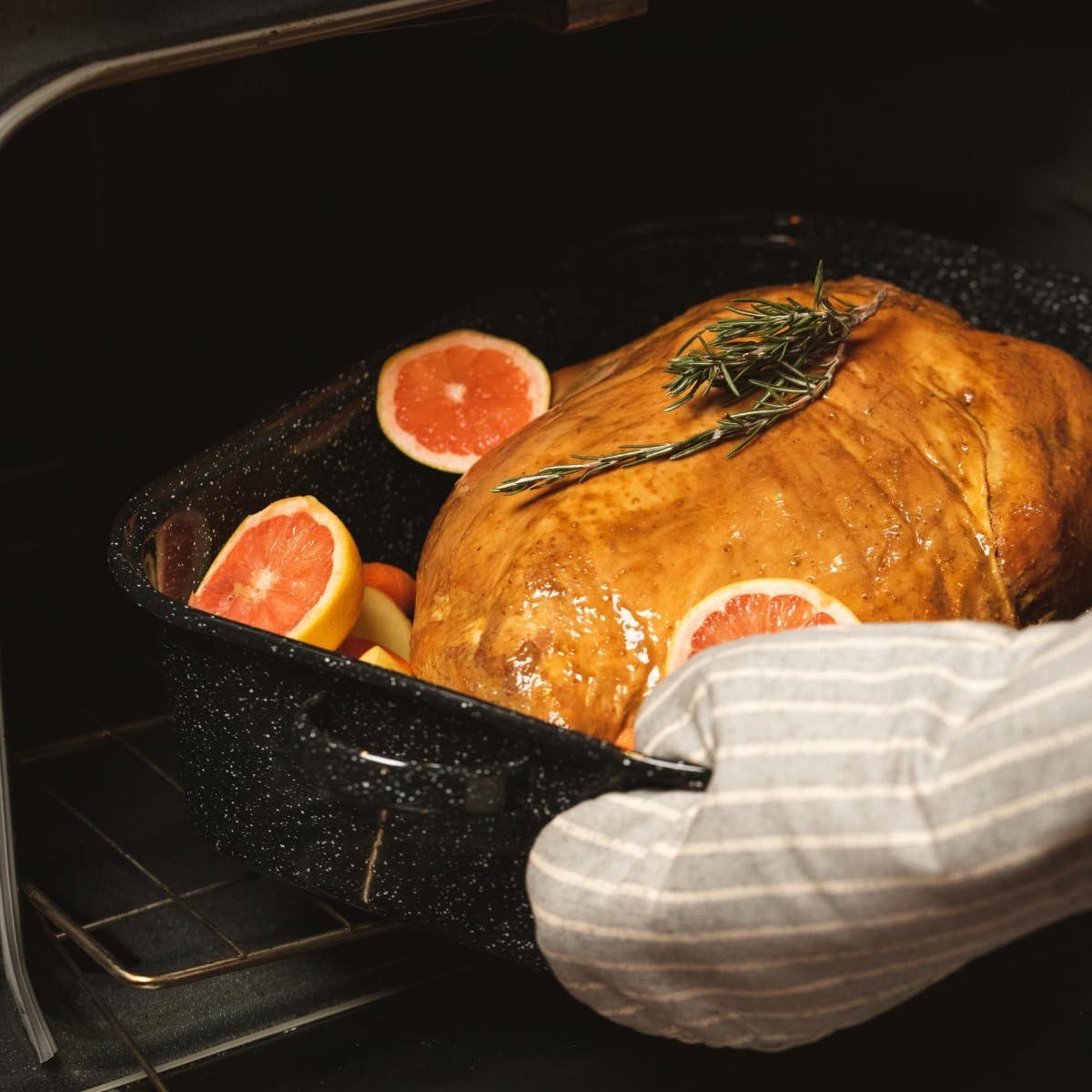 Speckled Black 21" Covered Non-Stick Rectangular Roaster with Handles