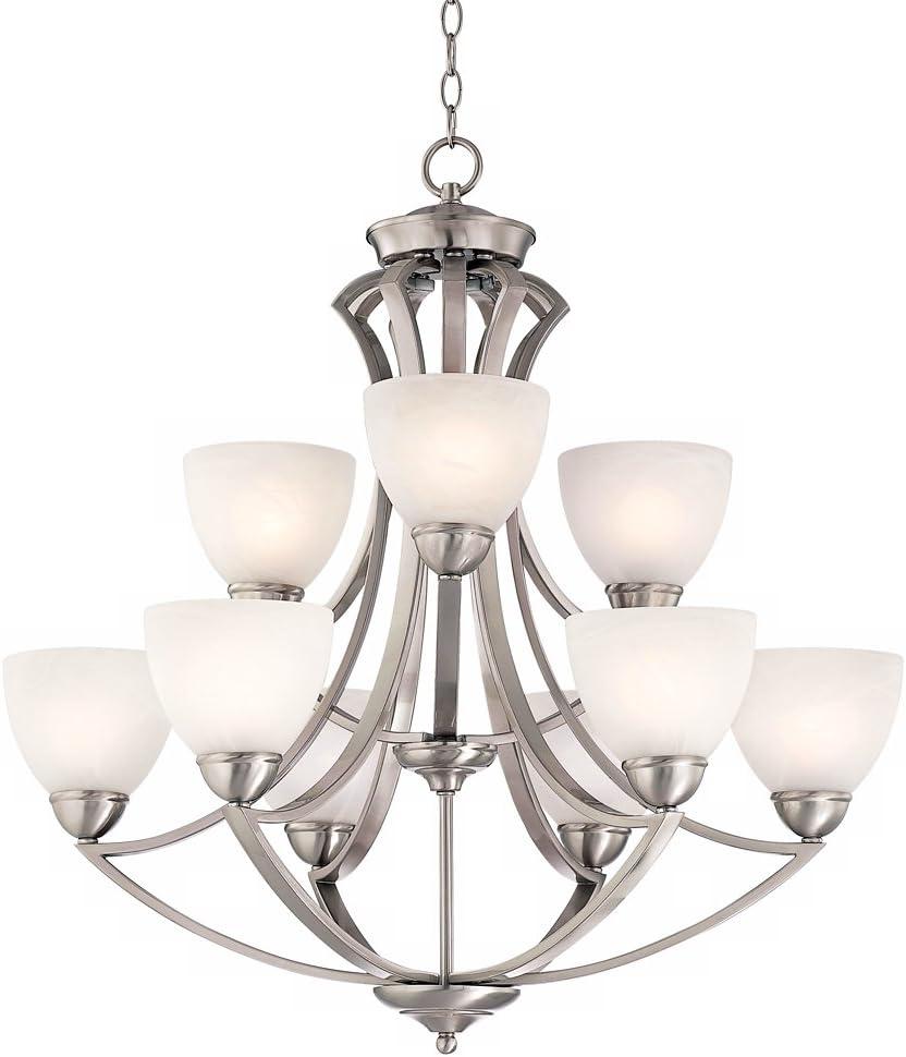 Possini Euro Design Milbury Satin Nickel Chandelier 30" Wide Industrial Tiered White Glass Shade 9-Light Fixture for Dining Room House Kitchen Island