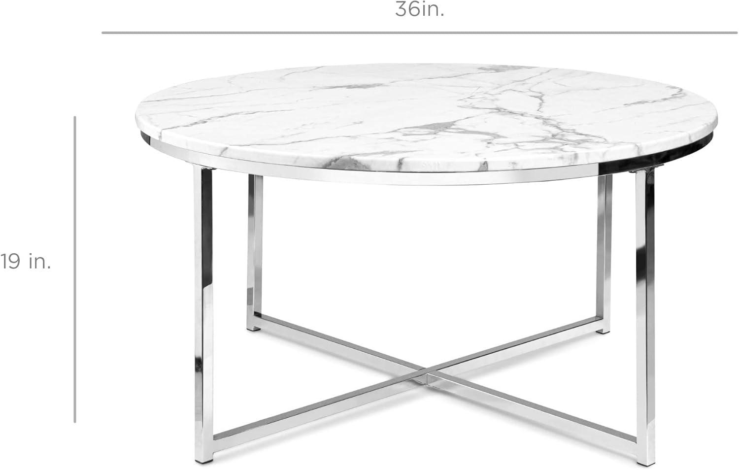 Elegant 36" Round Faux Marble Coffee Table with Metal Frame