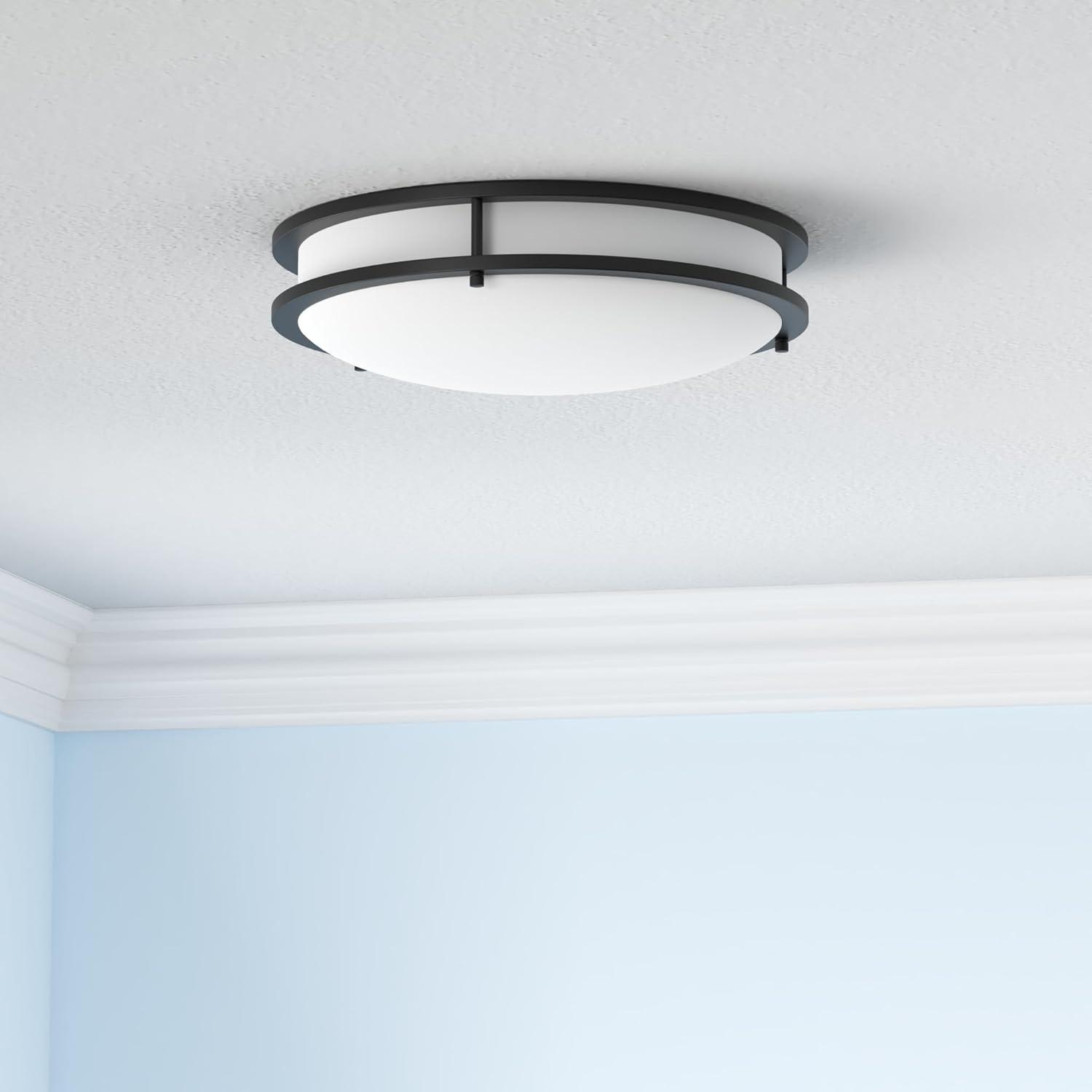 Luxrite 16 inch LED Flush Mount Ceiling Light, 5 Color Selectable 2700K-5000K, Dimmable, 24W, 1920 Lumens, ETL Listed, Matte Black