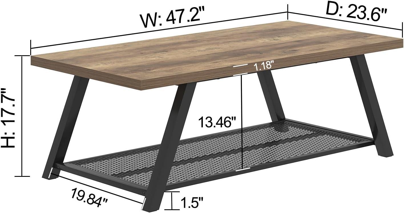 FOLUBAN Coffee Table, Modern Rustic Wood and Metal Center Table with Storage, Industrial Cocktail Tea Table for Living Room, Oak, 47 Inch