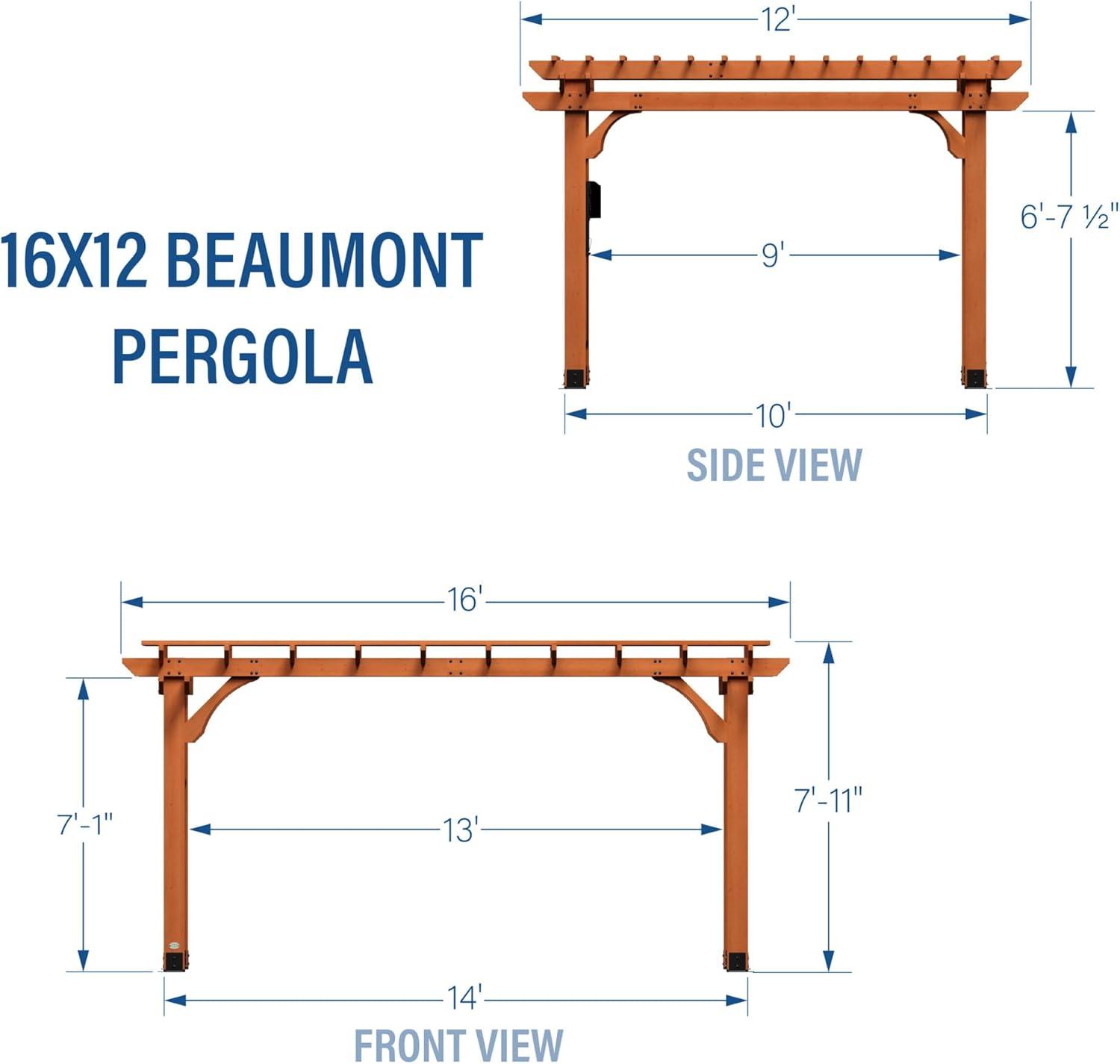 Beaumont 16' x 12' Cedar Wood Traditional Pergola with Trellis Roof