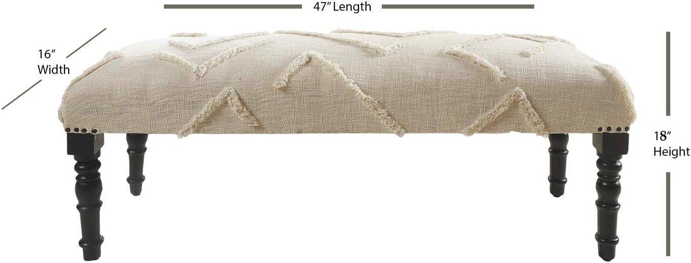 LR Home Shag Cotton Indoor Accent Bench, Cream