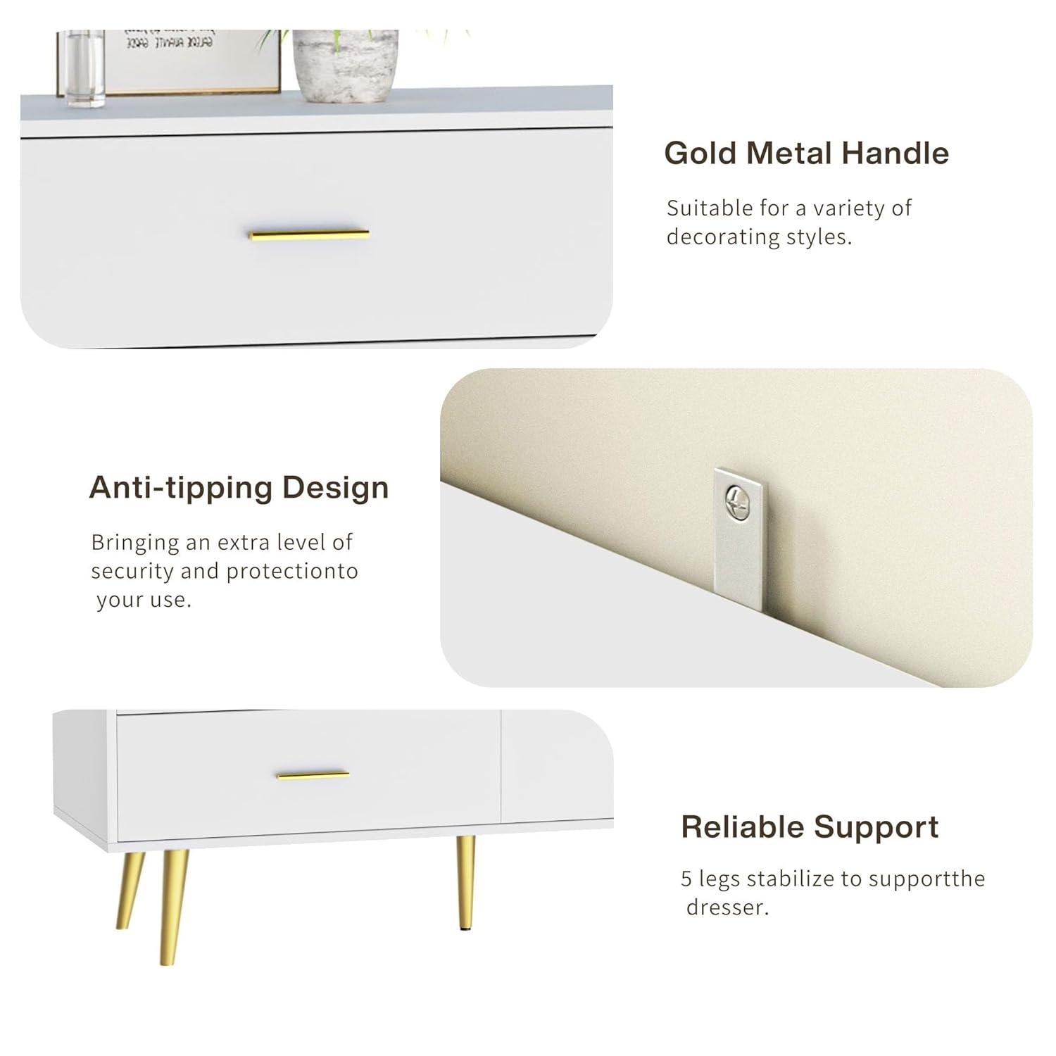 Danolapsi 6 Drawer Dresser,6-Drawer Chest of Drawers for Bedroom,Wooden Dresser with Gold Handles,Chest Dresser with Deep Drawers Modern Storage Drawers for Bedroom,Living Room and Entryway