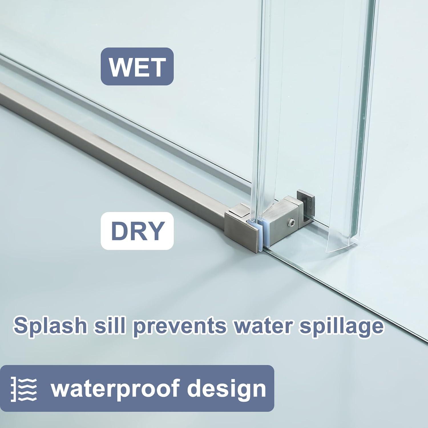 Frameless Sliding Shower Door, 76 x (44-48) Inch Frameless Shower Door, 5/16" (8mm) Clear Tempered Glass in Brushed Nickel Finish, Glass Shower Door