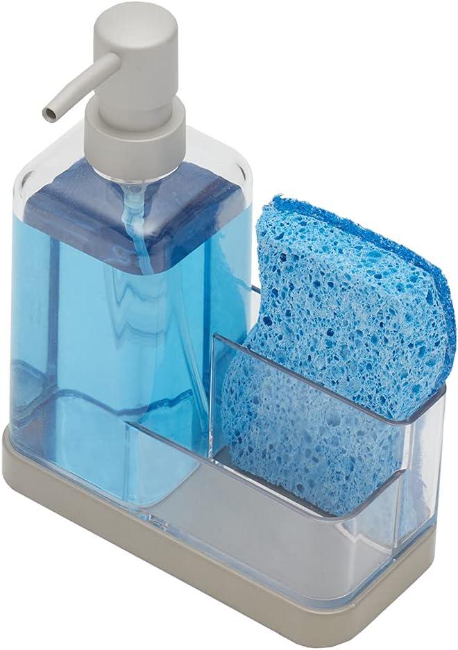 Clear Plastic Soap Dispenser with Dual Sponge Compartments and Satin Nickel Base