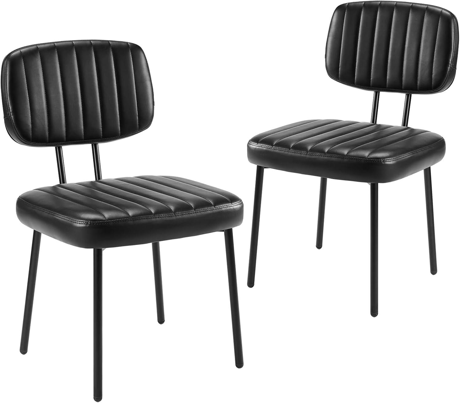 Black Faux Leather Upholstered Dining Chairs with Metal Legs, Set of 2