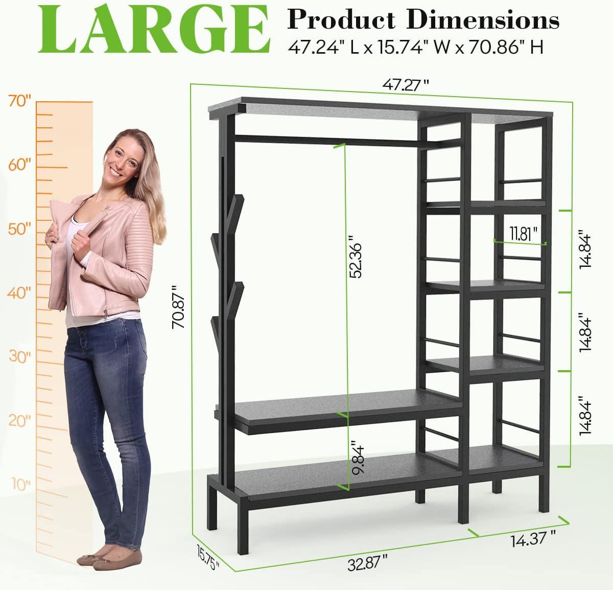 HOKEEPER Heavy Duty Extra Large Freestanding Closet Organizer With Coat Rack - Metal Wardrobe for Hanging Clothes, Storage Shelves, and Garment Rack for Bedroom