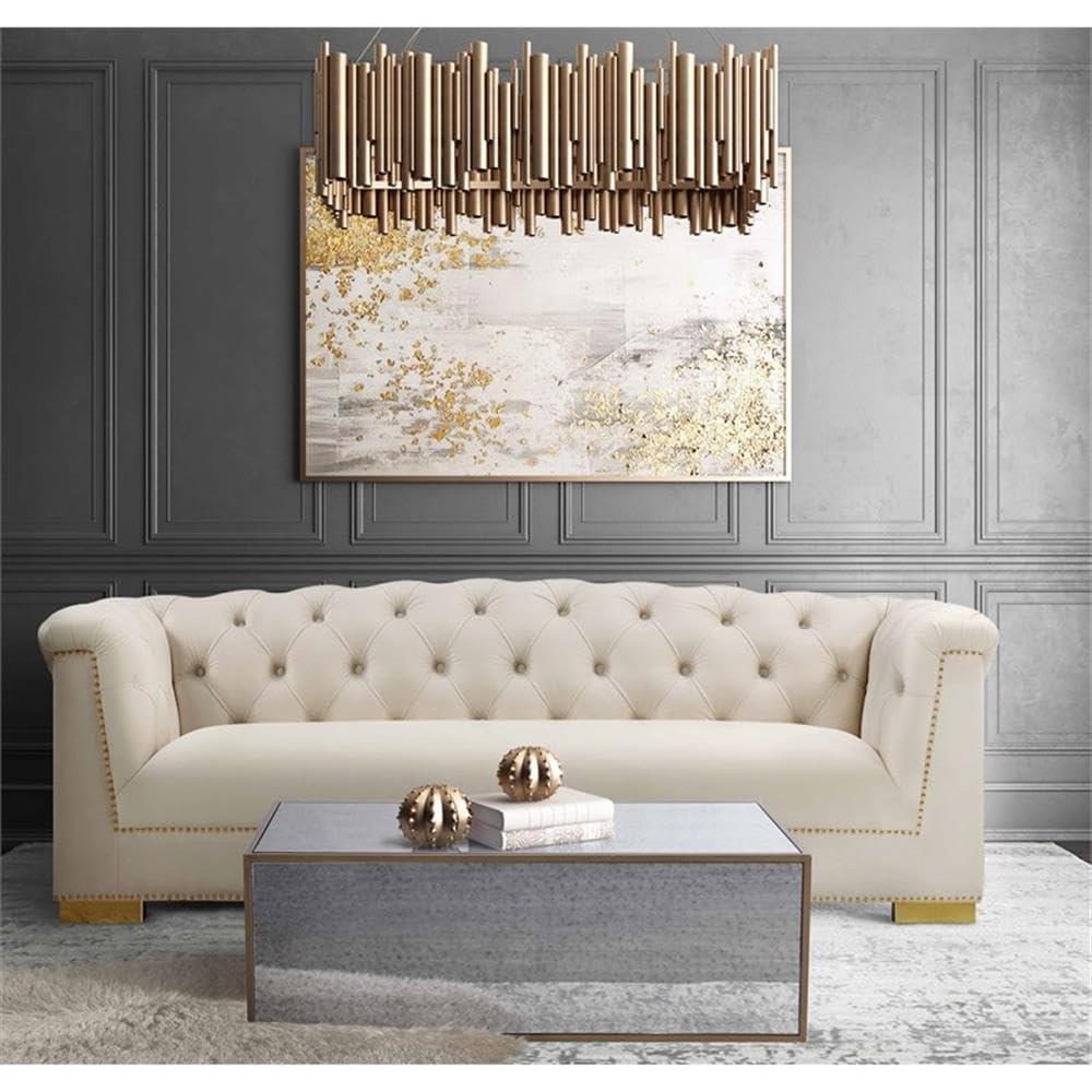 Lana Large Square Mirrored Glass Coffee Table with Brass Border