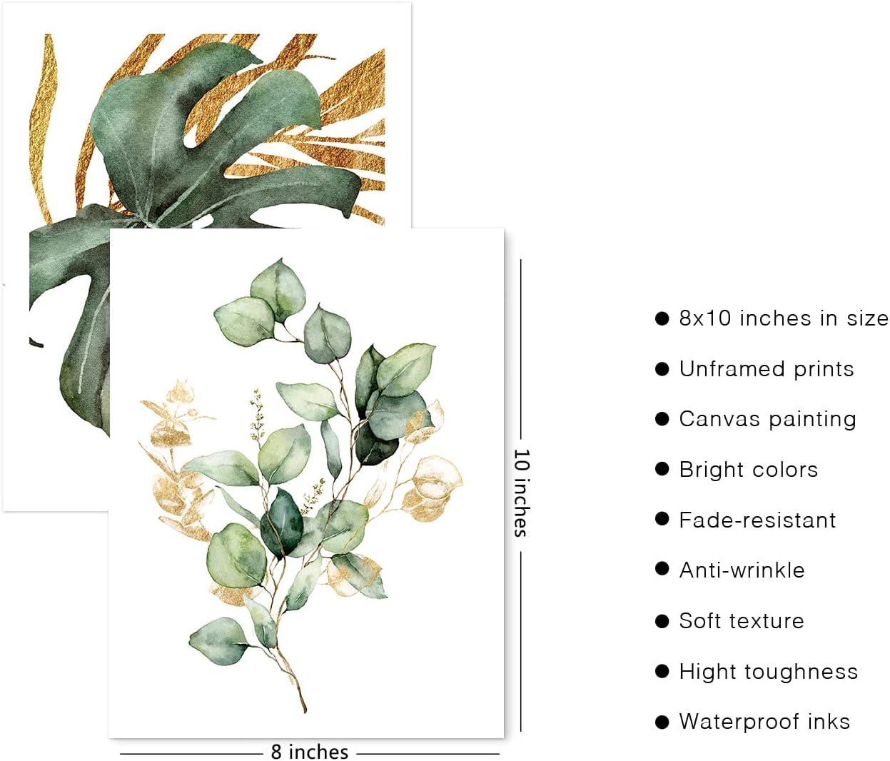 Botanical Gold and Green Watercolor Canvas Prints Set of 4